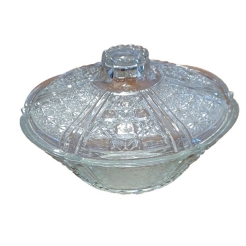 VTG, Kig Indonesia Malaysia Clear Pressed Glass Cover Candy Bowl Glass